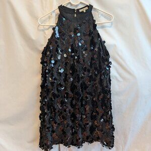 Charlette Russe Black Large Sequin/chiffon Flower Swing Dress L
